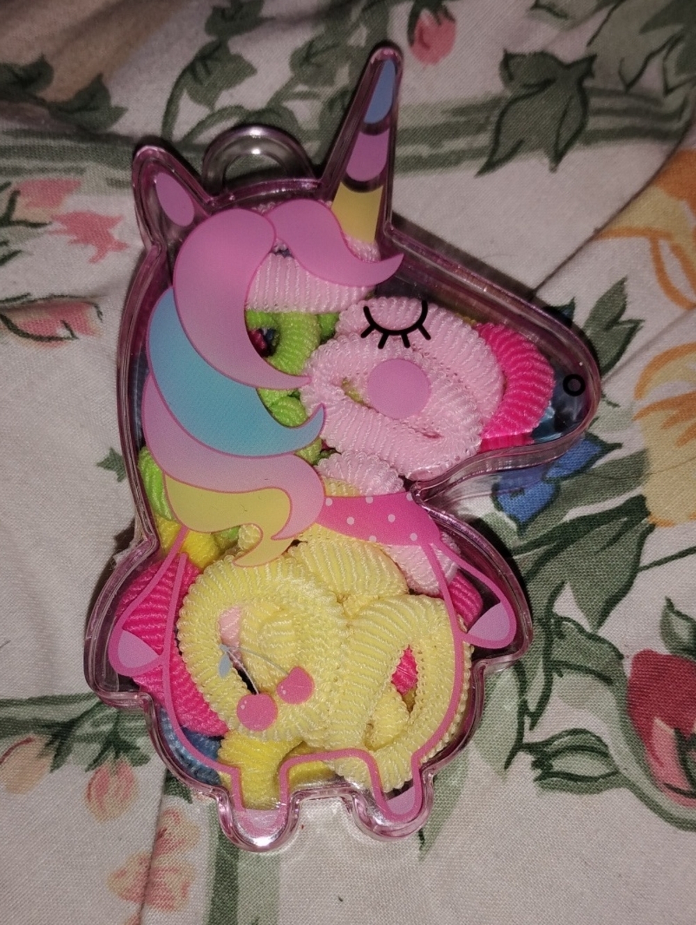 Pastel Unicorn-shaped Container Hair Tie Set in Pink, Yellow, Green, Blue